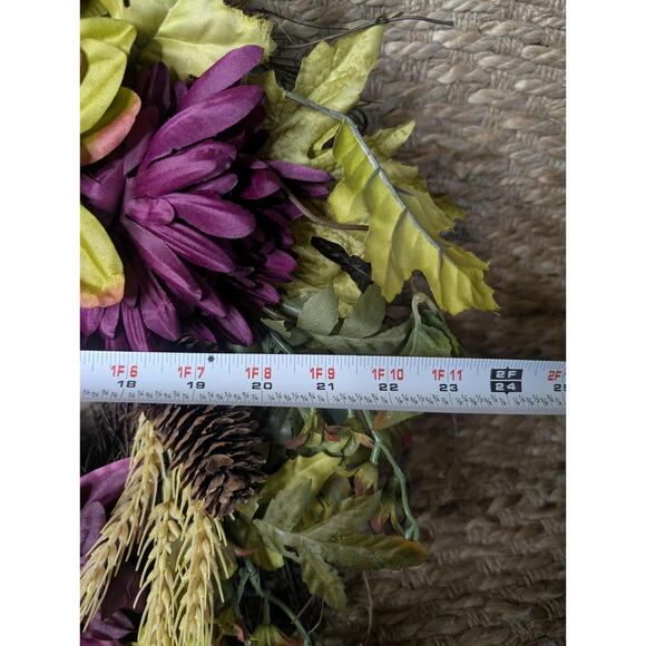 Purple Floral Leaf Twig 24" Pinecones Artificial Wreath Fall Autumn - Picture 11 of 11